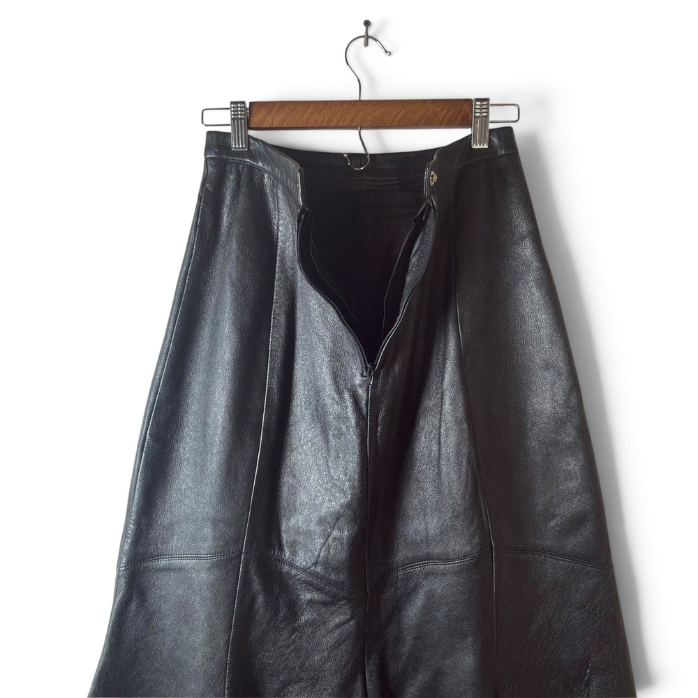 Vintage Aggie Georgette Chordas Black Leather Godet Maxi Skirt 10 USA 80s - Picture 5 of 11